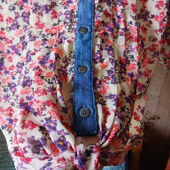 Eyeshadow Sheer Floral Button Down Top Size Sm… - Picture 4 of 9